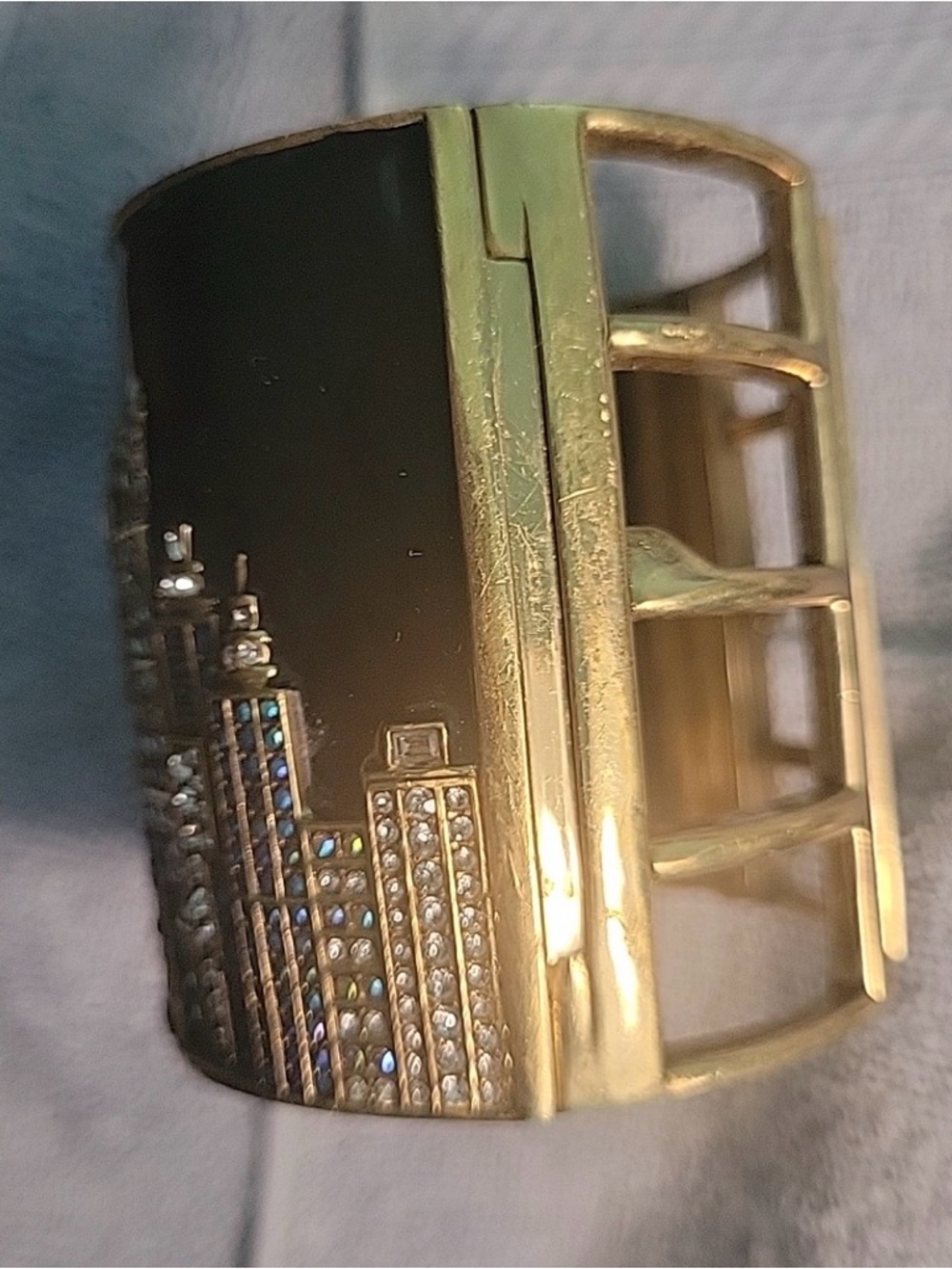 Heidi Daus Cityscape Skyline Bracelet Cuff Swarovski crystals double hinged M-L - Picture 8 of 11